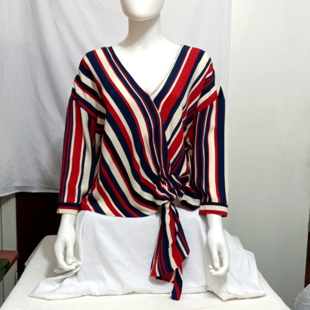 ZARA BASIC DARKBLUE,DARKRED&CREAM WARP BLOUSE.
